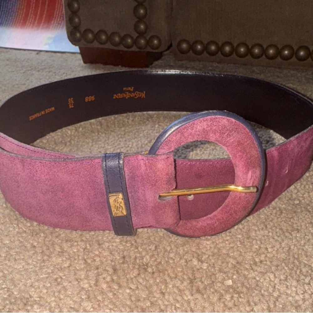 Yves Saint Laurent Pink Suede Belt with Gold Buckle